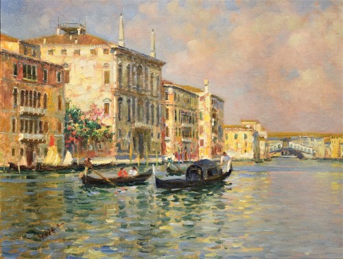 Paintings & Drawings  - Venice, Grand Canal and Rialto Bridge - Luigi Lanza (Venice 1860-1913)